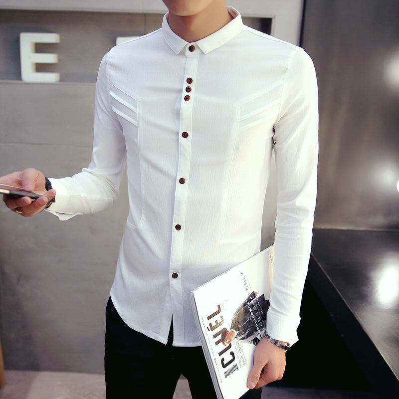 C0339 2016春装新款男士韩版时尚小方领弹力长袖衬衫新装促销