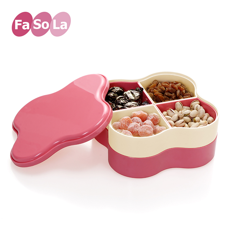 FaSoLa创意干果盘果盒分格带盖 新年时尚糖果盒塑料零食盘