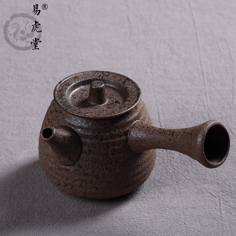 易虎堂台湾粗陶柴烧侧把壶茶壶日式仿古纯手工功夫陶瓷茶具长柄壶
