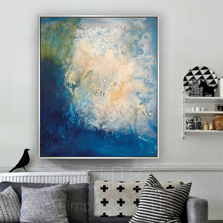 蓝白色调大气现代欧式玄关客厅卧室手绘临摹赵无极抽象油画