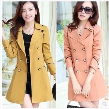 秋季新品大码韩版女装上衣外套中长款双排修身风衣女外套包邮特价