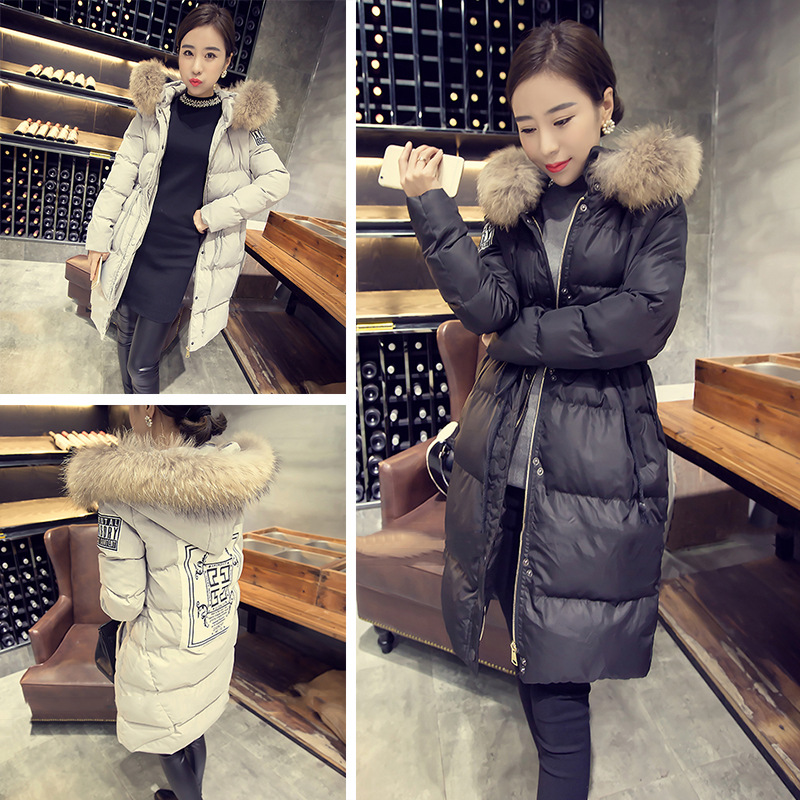 2015冬季新款韩版大毛领连帽中长款棉服保暖棉衣外套学生棉袄加厚