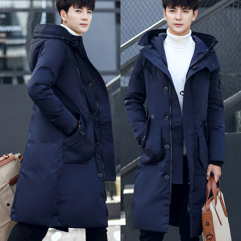 新款冬装加厚大码男士修身款羽绒服男中长款韩版青年潮流男装外套