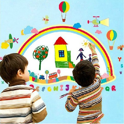 彩虹涂鸦墙纸白板墙贴儿童房卧室幼儿园教室布置卡通可移除贴纸