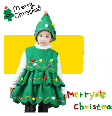 儿童演出服圣诞节亲子圣诞树服装女童绿色圣诞裙幼儿舞蹈服