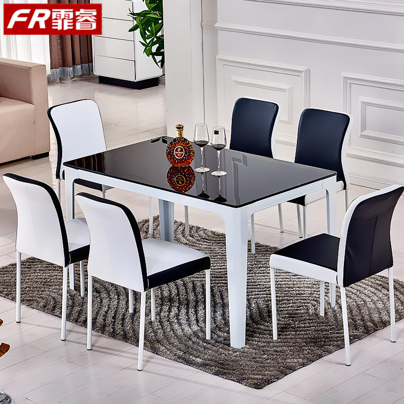 霏睿桌子特价钢化玻璃餐桌椅组合简约现代一桌六椅长方形餐桌饭桌