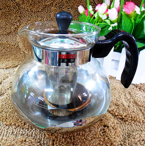新款正品金美莱玻璃茶壶水壶不锈钢过滤透明耐热花茶壶欧式1.5L