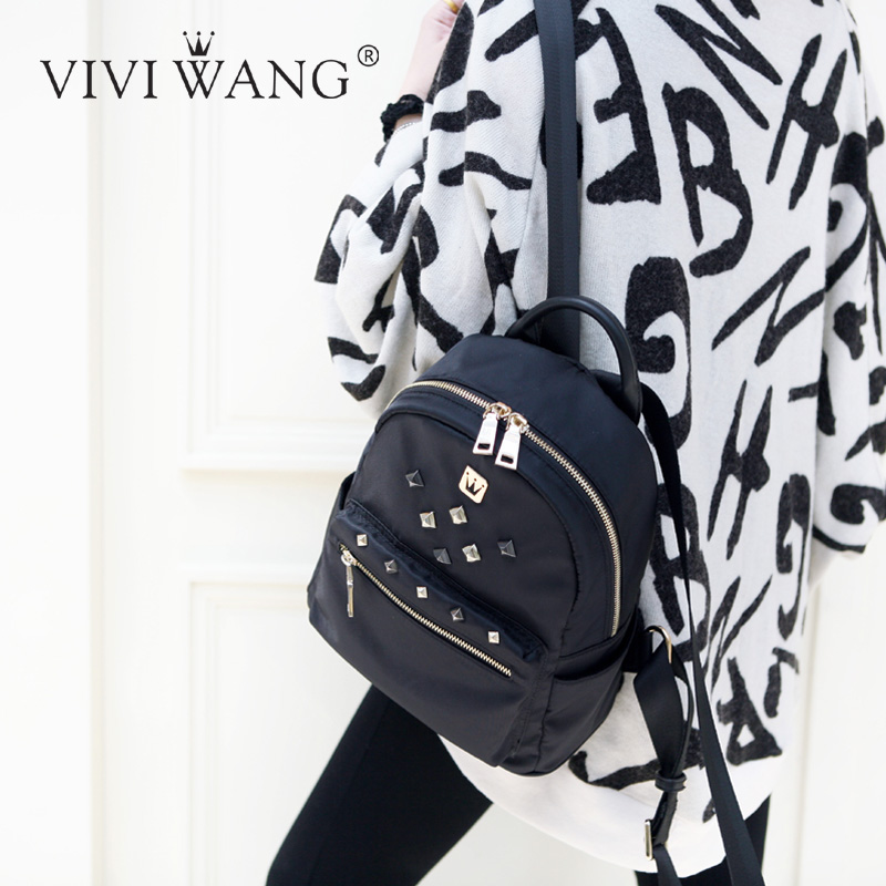 viviwang2016防水尼龙女包潮铆钉双肩背包韩版学院风旅行包书包
