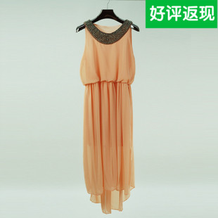 2015夏季女装新款韩版修身大码气质雪纺连衣裙短袖不规则裙子