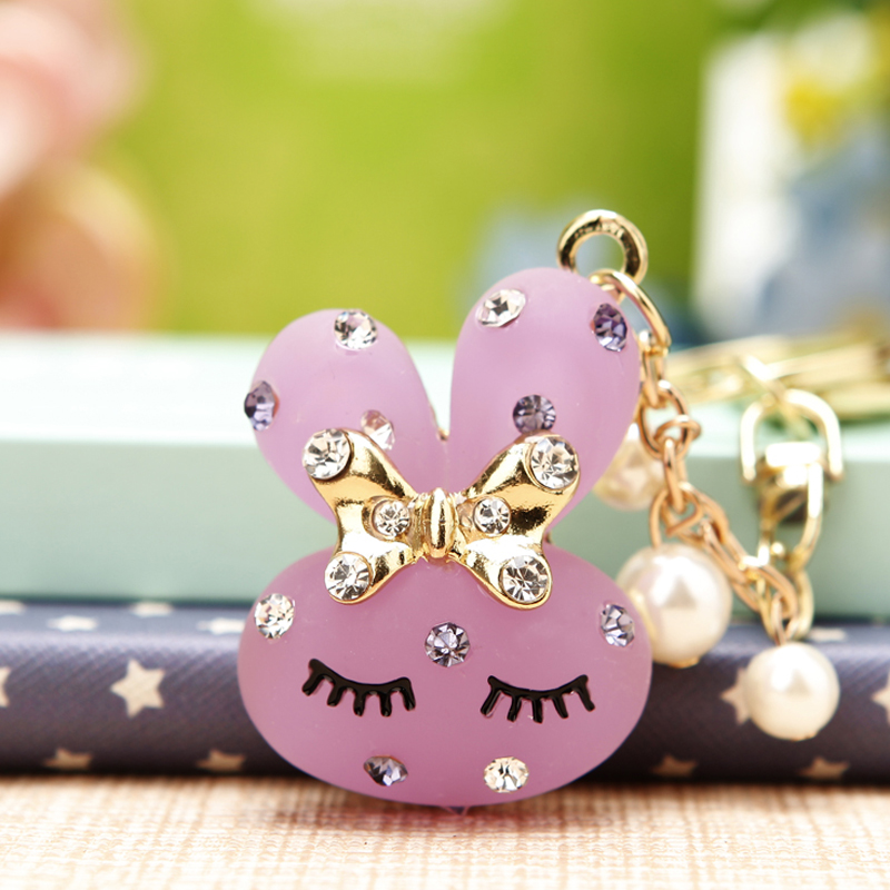 可爱水钻水晶兔子汽车钥匙扣女士款包包挂件钥匙链韩国创意小饰品
