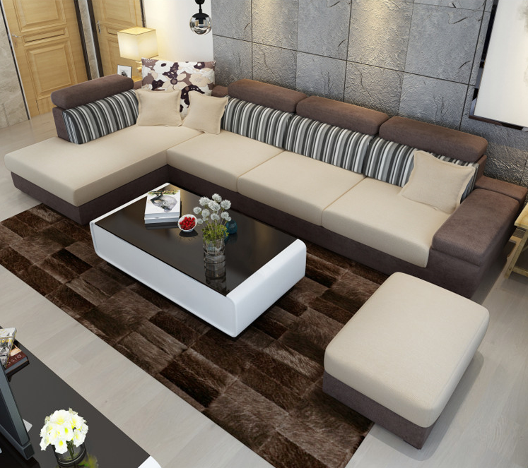 可拆洗拼色现代简约优质布艺沙发组合大小户型客厅贵妃转角设计