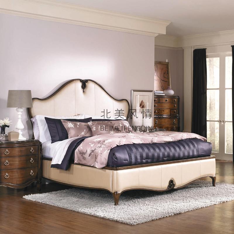 高档美式乡村真皮实木床新古典欧式1.5米1.8米结婚床简美双人大床