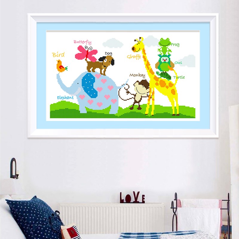 春天十字绣动物卡通儿童房卧室走廊小幅简单挂画开心乐园精准印花