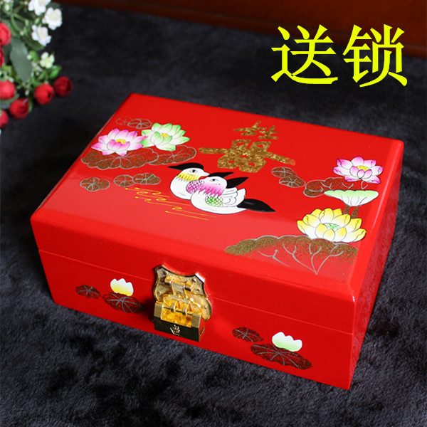 中式复古木制多层带镜加绒布首饰盒木质古典结婚庆化妆梳妆饰品盒