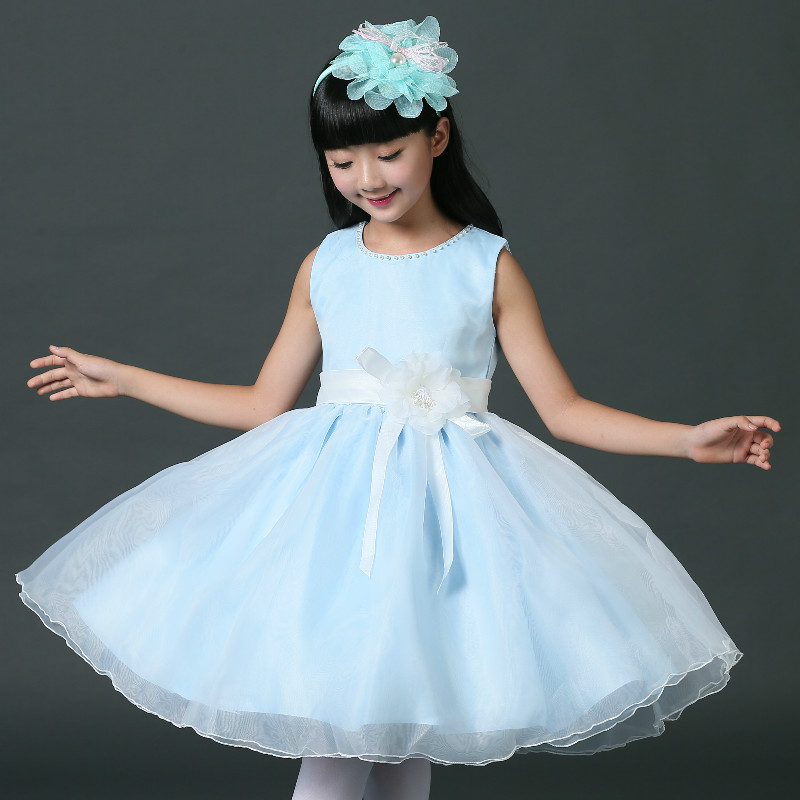 2016新款 女童公主裙 花童礼服蓬蓬裙 连衣裙 儿童表演出蓝色裙子