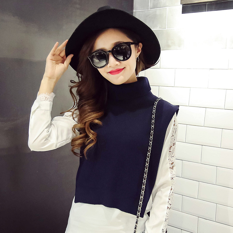 2016韩版春装纯山羊绒针织衫马甲女套头高领短款背心坎肩毛衣外套