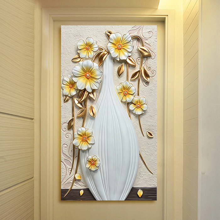 3D平面玉雕现代简约水晶无框装饰画客厅走廊竖版挂画餐厅卧室壁画