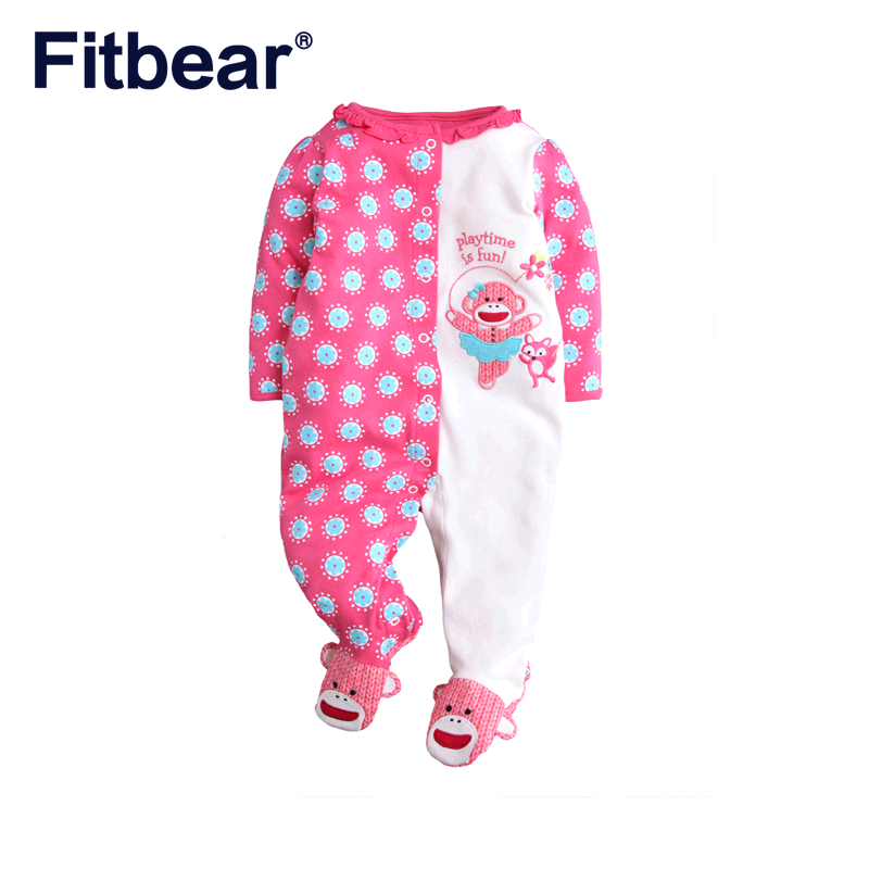 FITBEAR 1件婴儿连体衣哈衣长袖包脚碎花包脚纯棉0-3-6-9月