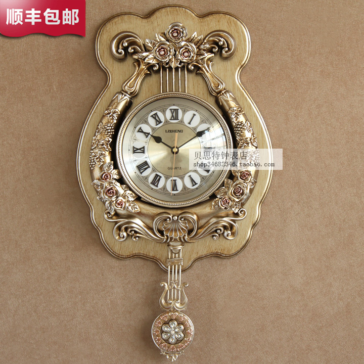 新款个性欧式复古钟表现代客厅装饰挂钟静音石英钟摇摆钟墙壁时钟