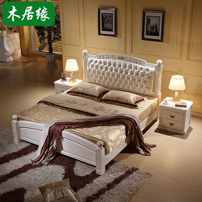 韩式田园床实木床白色橡木床公主床双人大床成人婚床卧室成套家具
