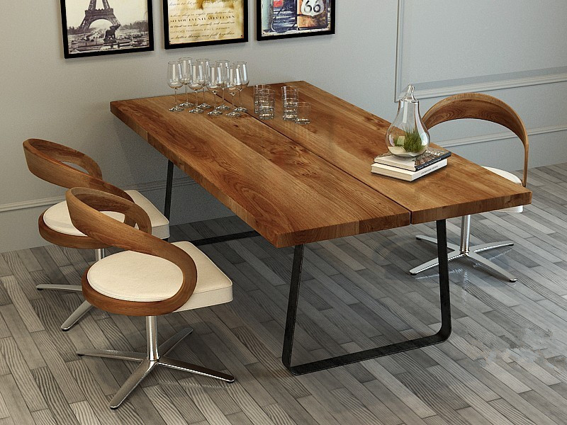 美式复古实木餐桌电脑桌做旧办公会议桌洽谈桌椅餐饮桌椅 组合