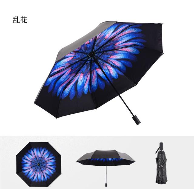代购正品超轻双层乱花小黑伞超强抗风防晒紫外线伞太阳伞黑胶雨伞