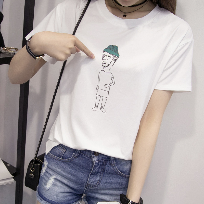 [包邮]夏季新款韩版圆领卡通图案显瘦短袖女士T恤