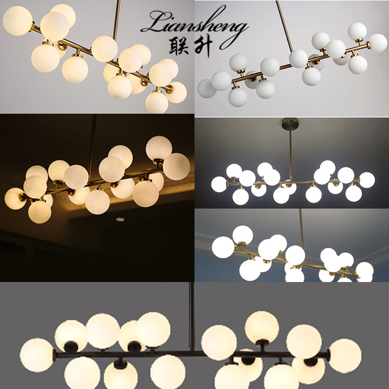 LED现代简约北欧个性艺术多头玻璃球分子客厅餐厅卧室魔豆吊灯