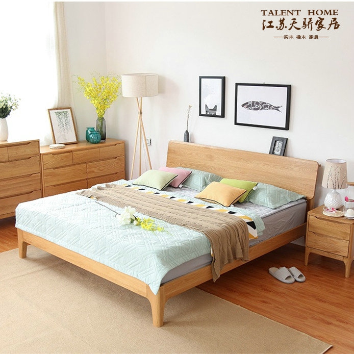 艺品木语全实木床双人床橡木简约北欧1.5米1.8米环保白橡木床婚床