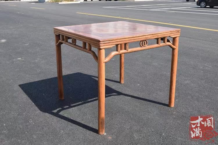清代明式包腿榉木老方桌 木雕木器老旧家具古董古玩茶桌八仙桌