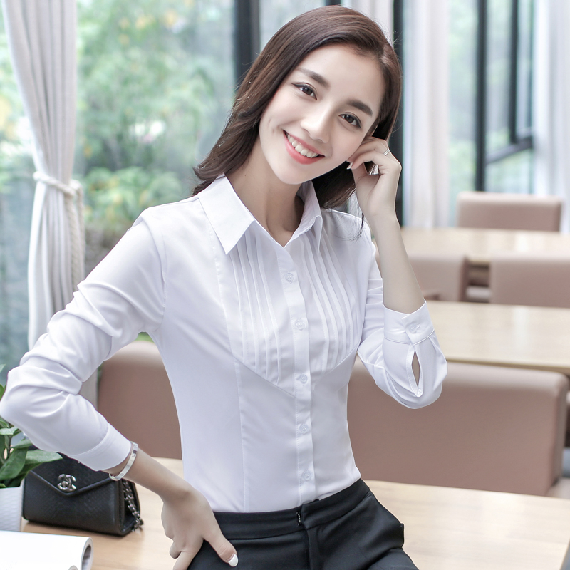 加绒保暖加厚韩版职业装纯色衫女白色衬衣修身打底衫长袖学生范