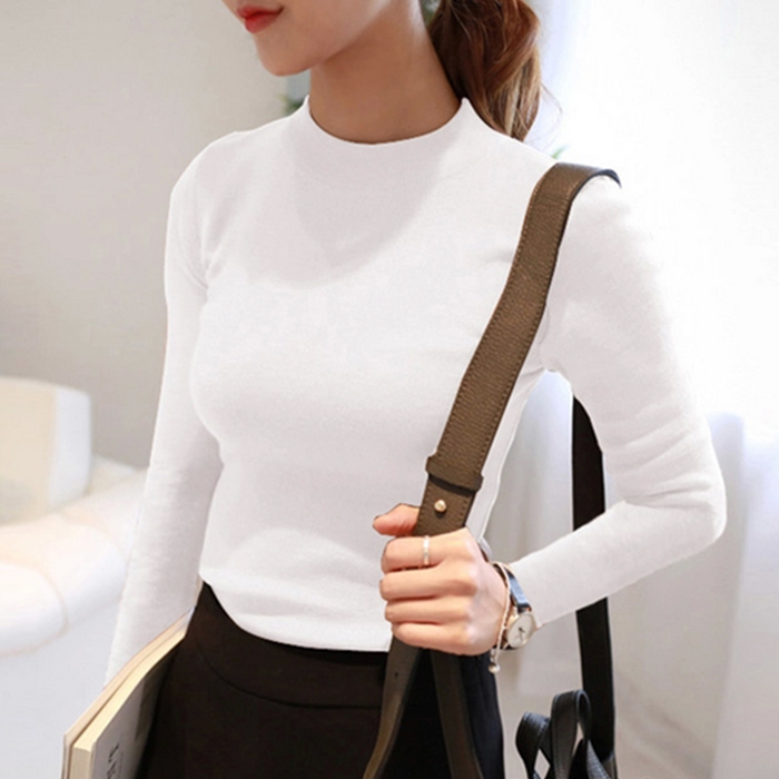 半高领毛衣女套头秋冬新款2016韩版中长修身长袖白色针织衫打底衫