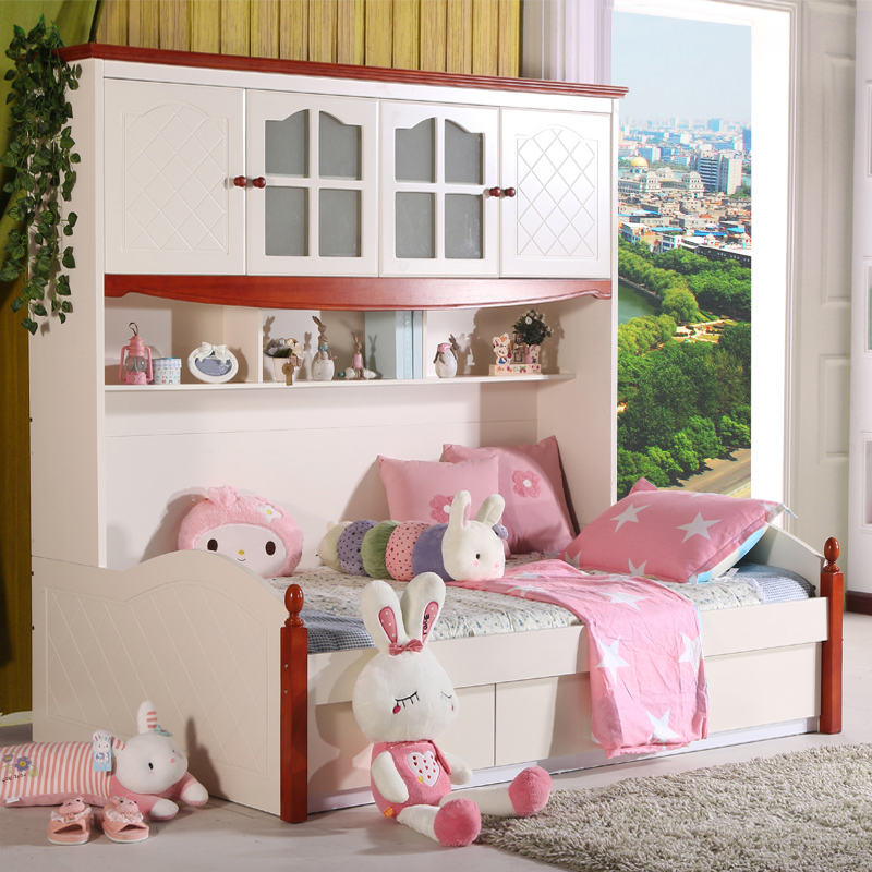 地中海衣柜床儿童床带护栏床柜一体多功能给床男孩女孩公主床家具