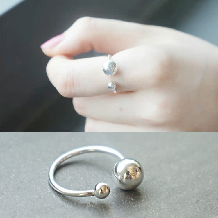 明星同款韩版个性S925女纯银戒指时尚情侣活口珍珠戒指生日礼物