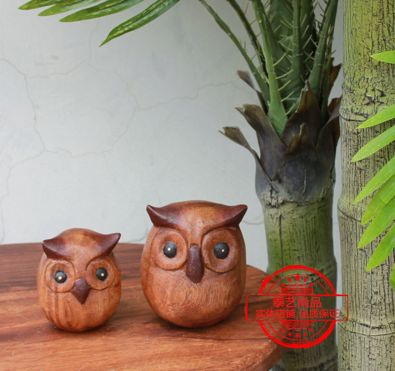 泰国创意雕刻工艺品实木雕猫头鹰装饰家居客厅餐厅店铺办公室摆件
