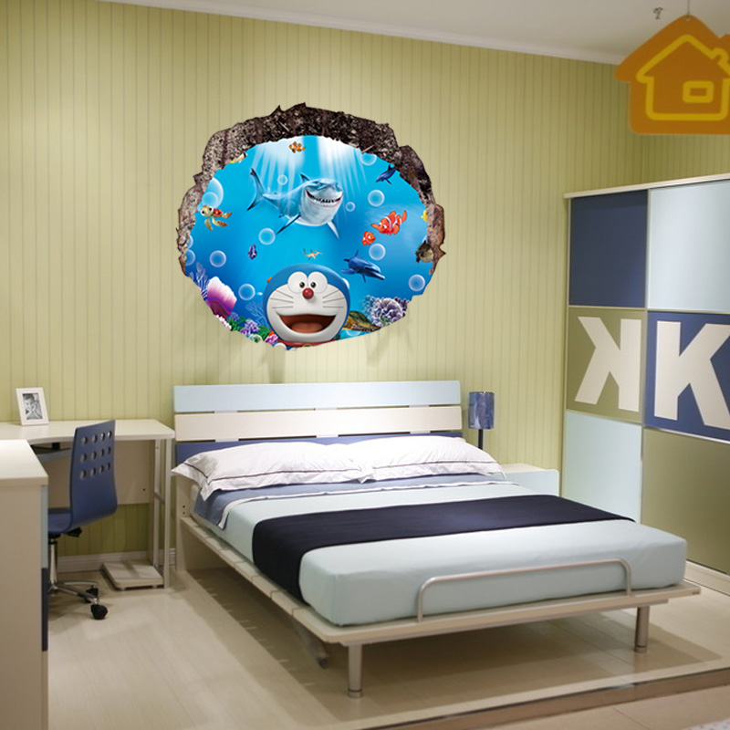 哆啦A梦机器猫3d立体墙贴防水地板贴儿童房卧室客厅墙贴纸贴画