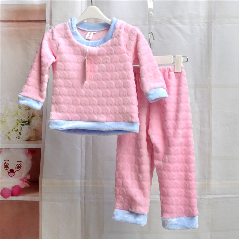 法兰绒睡衣套装珊瑚绒秋冬款婴儿衣服儿童睡衣