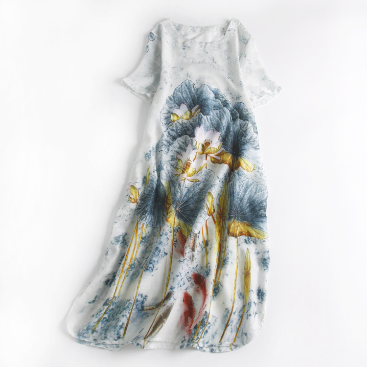 2016夏季新款女装棉麻中国风3D印花中长款宽松复古连衣裙