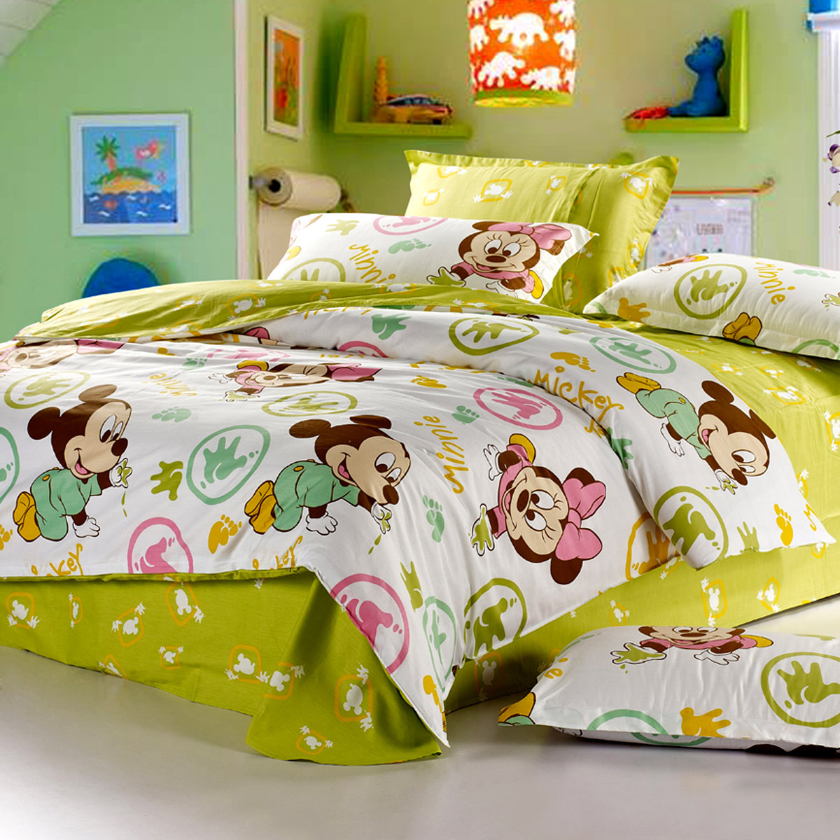 儿童床品全棉四件套 卡通米奇纯棉1.5米学生床单被套男孩女孩特价