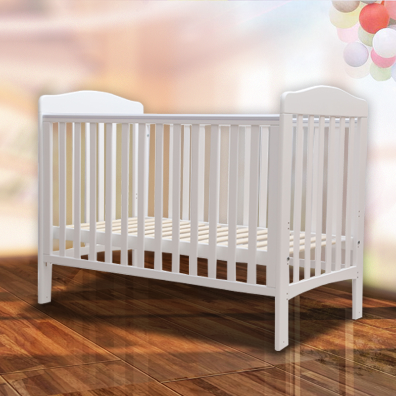 盛林实木婴儿床白色欧式出口宝宝婴童床游戏床BB床滑动护栏