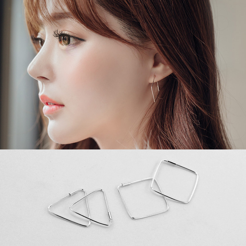 韩国简约气质长款S925纯银耳环女 三角方形几何耳坠耳饰品防过敏