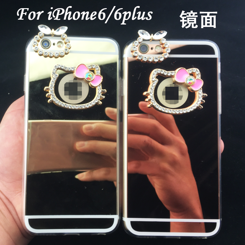 韩版苹果SE可爱镜子手机壳透明壳 iphone6s plus水钻手机保护套女