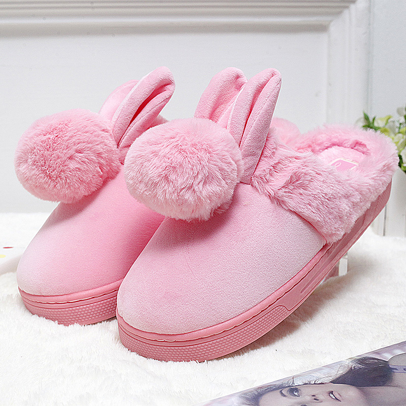 冬季棉拖鞋可爱兔子情侣厚底室内防滑居家男女保暖毛毛鞋月子鞋