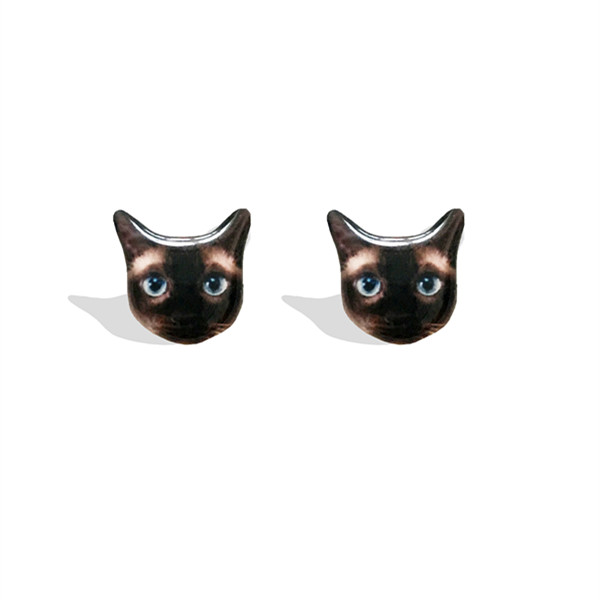香港 怪人设计师 若你喜欢怪猫咪煤炭暹罗猫 萌物耳钉饰品原创
