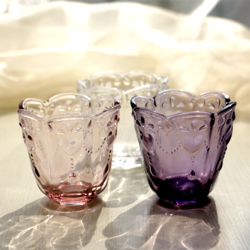 欧式玻璃杯浮雕桃心马克杯创意茶杯透明牛奶杯咖啡杯果汁杯冷饮杯