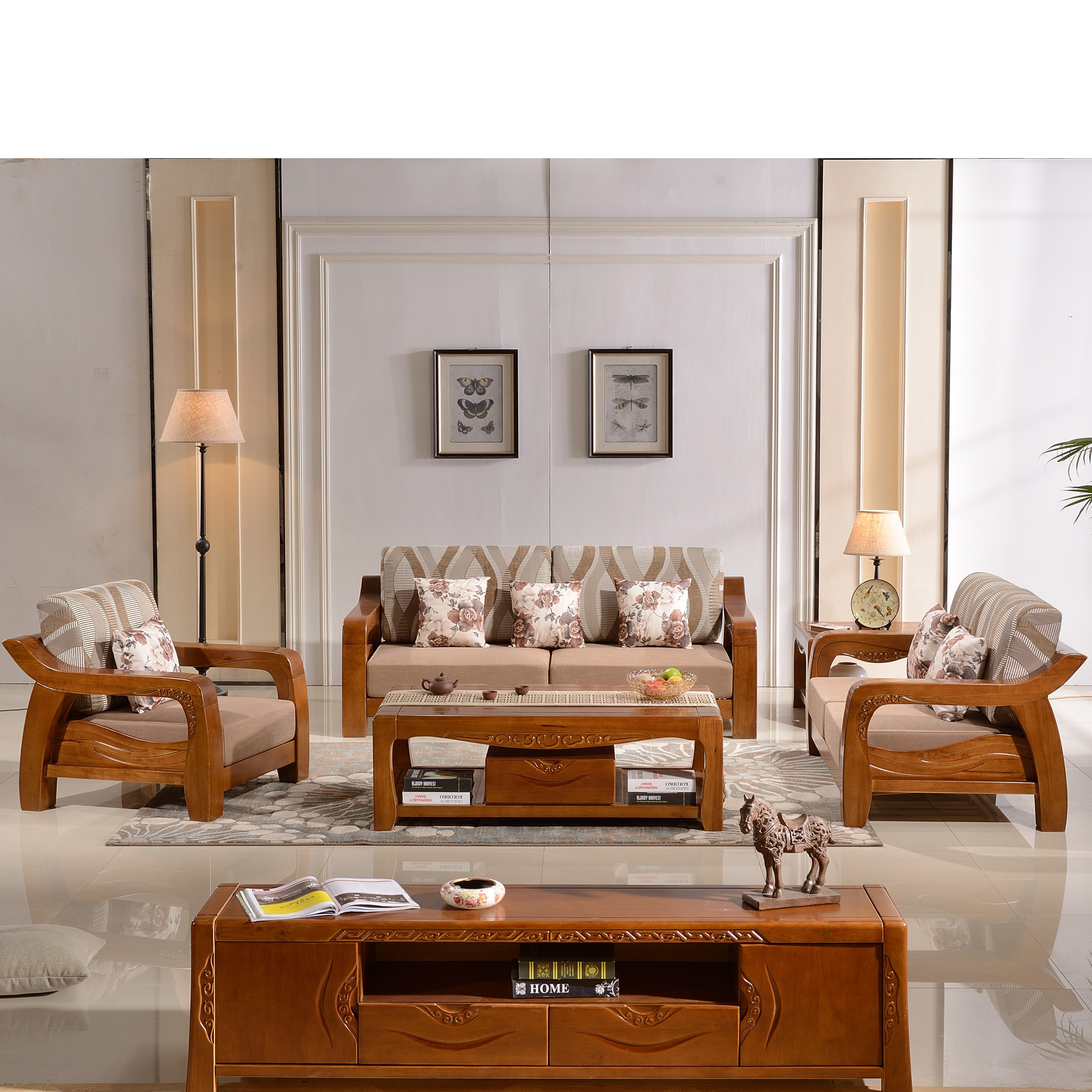 精品橡木沙发组合沙发全实木布艺软靠沙发纯橡木客厅家具包送安装