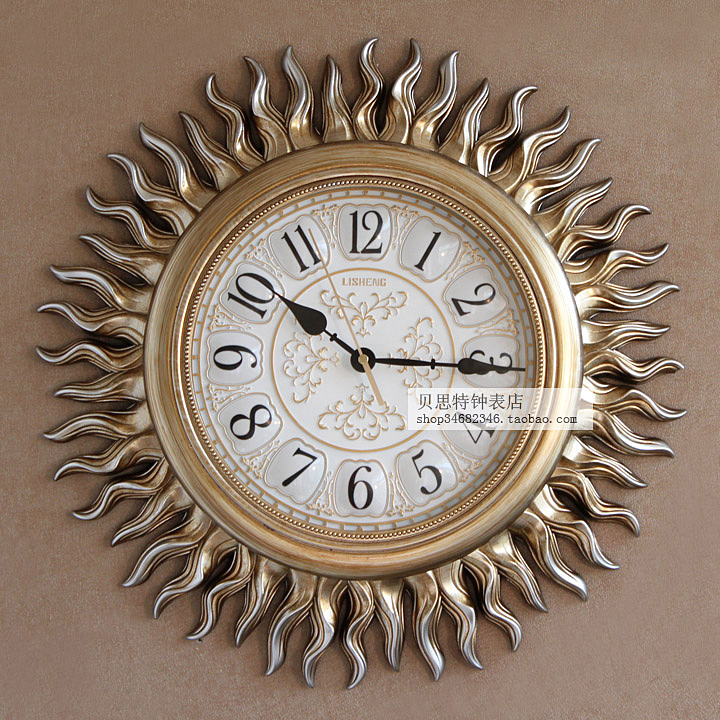 欧式客厅静音挂钟大气奢华艺术墙钟现代简约创意家用装饰太阳钟表