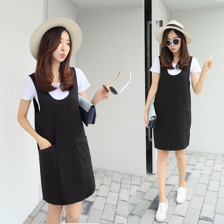 夏季韩版学生宽松显瘦中长款背带裙连衣裙+圆领T恤短袖套装两件套