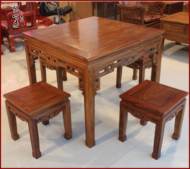 红木家具实木仿古餐桌花梨木刺猬紫檀正方形八仙桌长方形餐桌饭桌