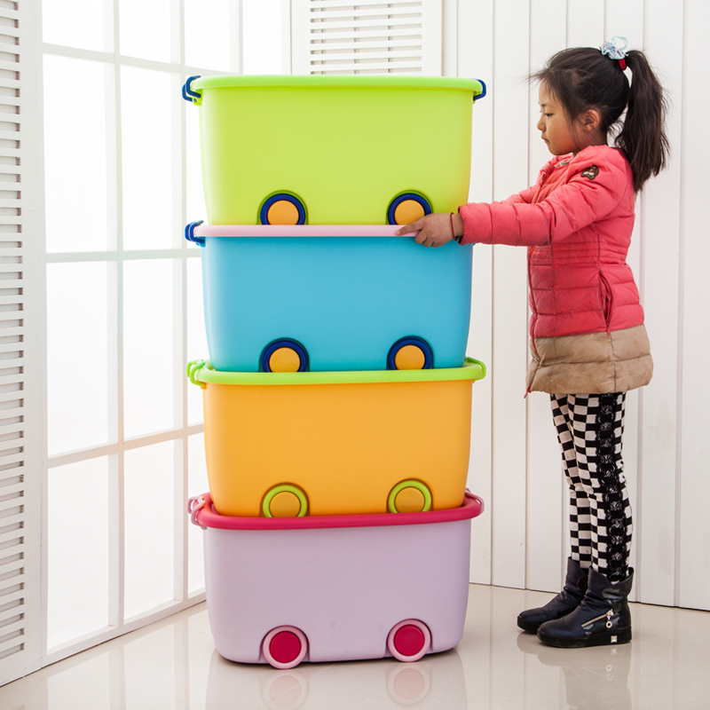 特大号卡通玩具收纳箱塑料整理箱儿童衣服被子储物箱收纳盒带滑轮